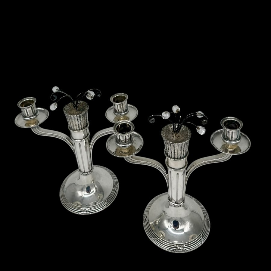 Early 20th Century Modern French Silver Pair Candelabra circa 1930 - 2