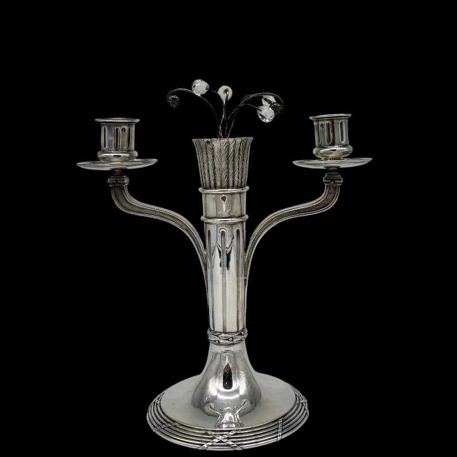 Early 20th Century Modern French Silver Pair Candelabra circa 1930 - 3