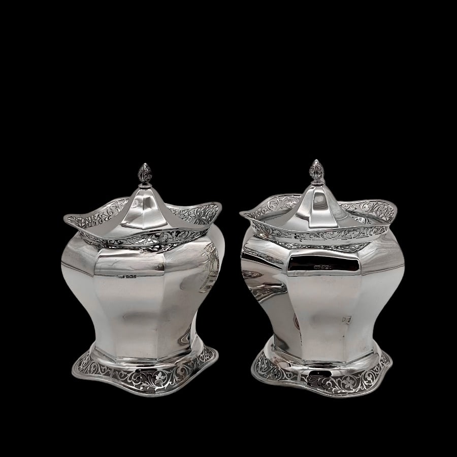 Early 20th Century Antique Edwardian Pair Silver Biscuit Boxes Sheffield 1908 James Dixon & Sons (1 of 10)