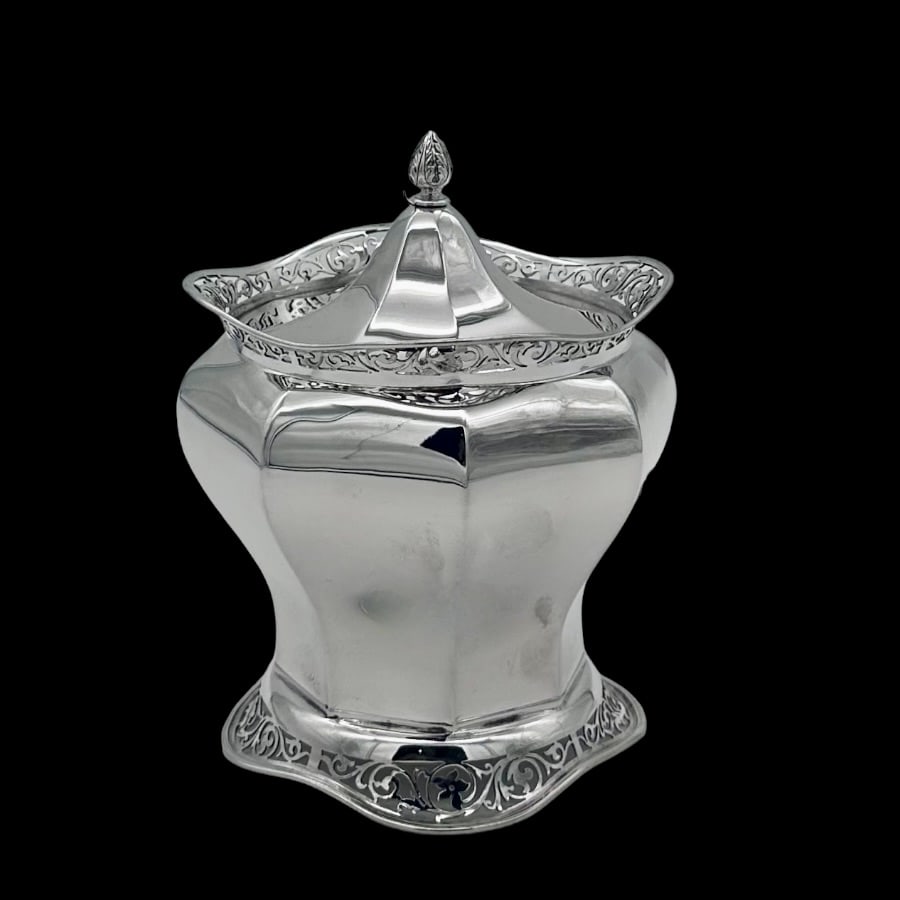 Early 20th Century Antique Edwardian Pair Silver Biscuit Boxes Sheffield 1908 James Dixon & Sons - 9
