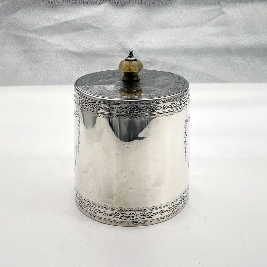 Mid 19th Century Antique Victorian Sterling Silver Tea Caddy London 1857 Joseph Angell - 3