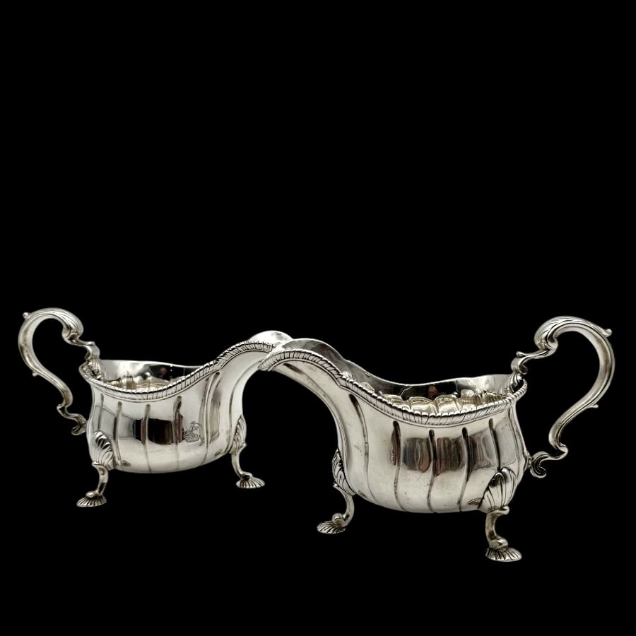 Mid 18th Century Antique George II Silver Pair Sauceboats London 1755 Daniel Piers - 2