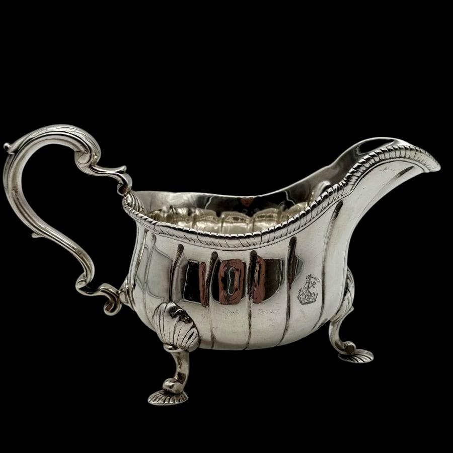 Mid 18th Century Antique George II Silver Pair Sauceboats London 1755 Daniel Piers - 3