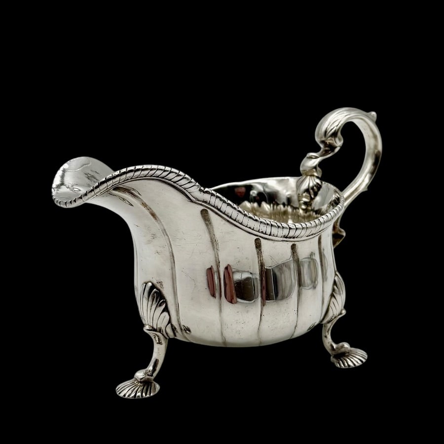Mid 18th Century Antique George II Silver Pair Sauceboats London 1755 Daniel Piers - 5