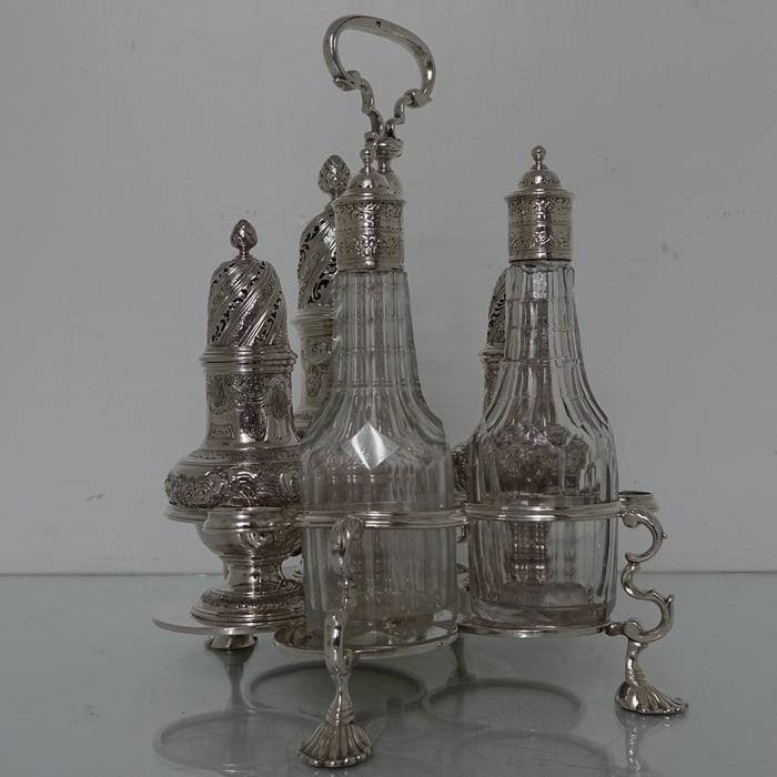 Antique Mid 18th Century George II Sterling Silver Warwick Cruet London 1744 George Hindmarsh - 2