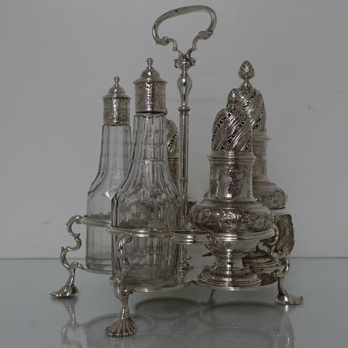 Antique Mid 18th Century George II Sterling Silver Warwick Cruet London 1744 George Hindmarsh - 3