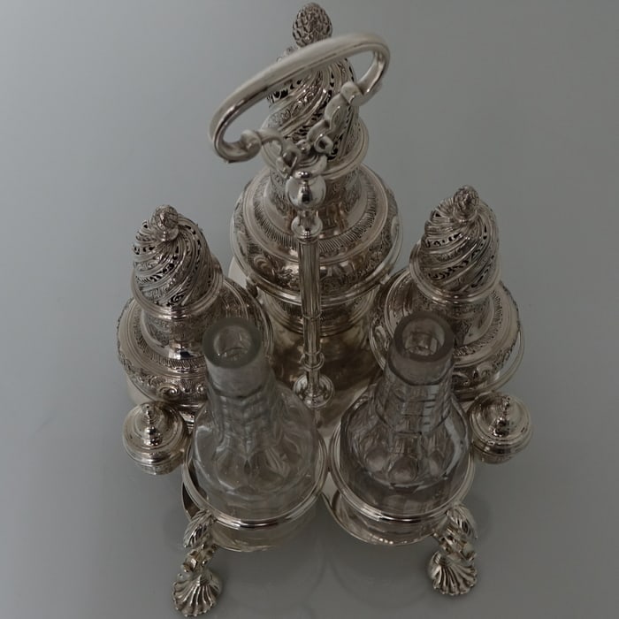 Antique Mid 18th Century George II Sterling Silver Warwick Cruet London 1744 George Hindmarsh - 4