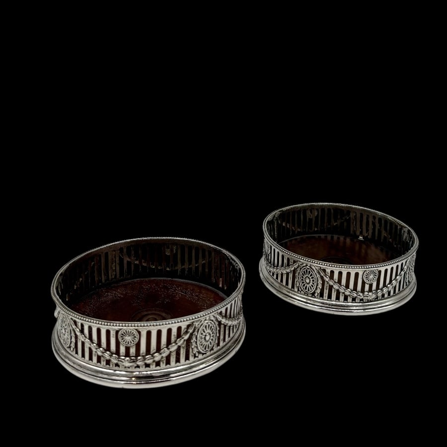 18th Century Antique George III Silver Pair Wine Coasters London 1776 Robert Hennell - 3
