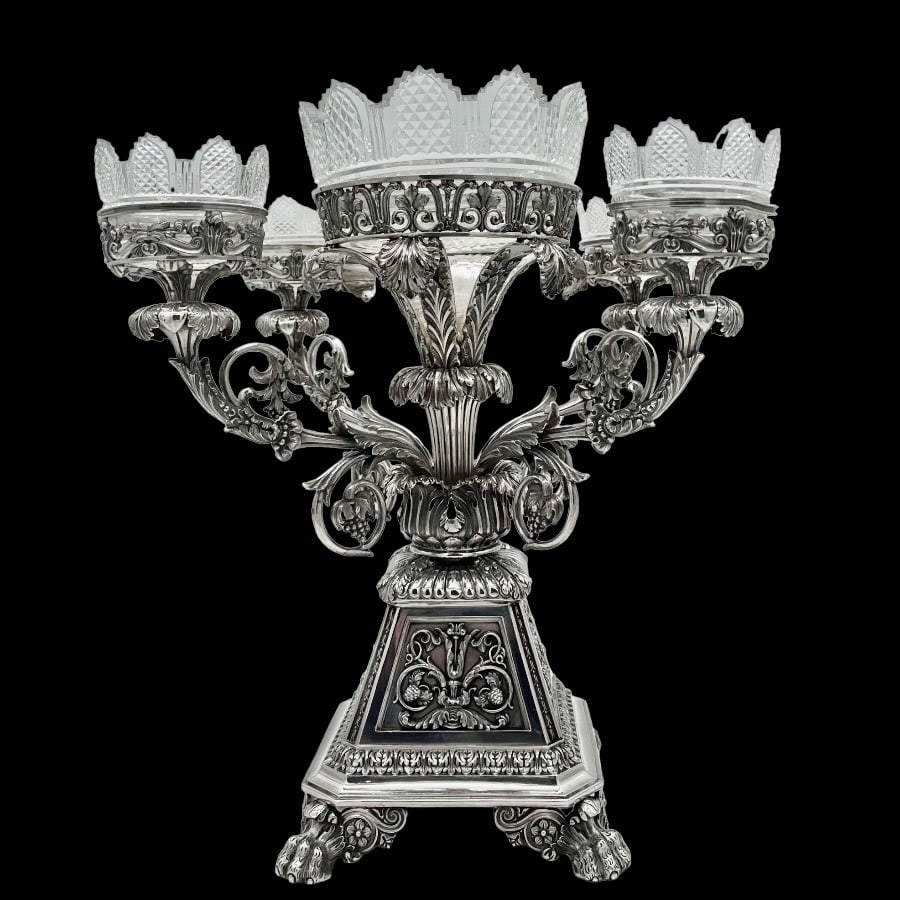 Early 19th Century Antique George IV Silver Centrepiece Birmingham 1824 Matthew Boulton: Title:Early 19th Century Antique George IV Silver Centrepiece Birmingham 1824 Matthew Boulton Description:Description Impressive Georgian silver five basket table centrepiece designed with a large cen