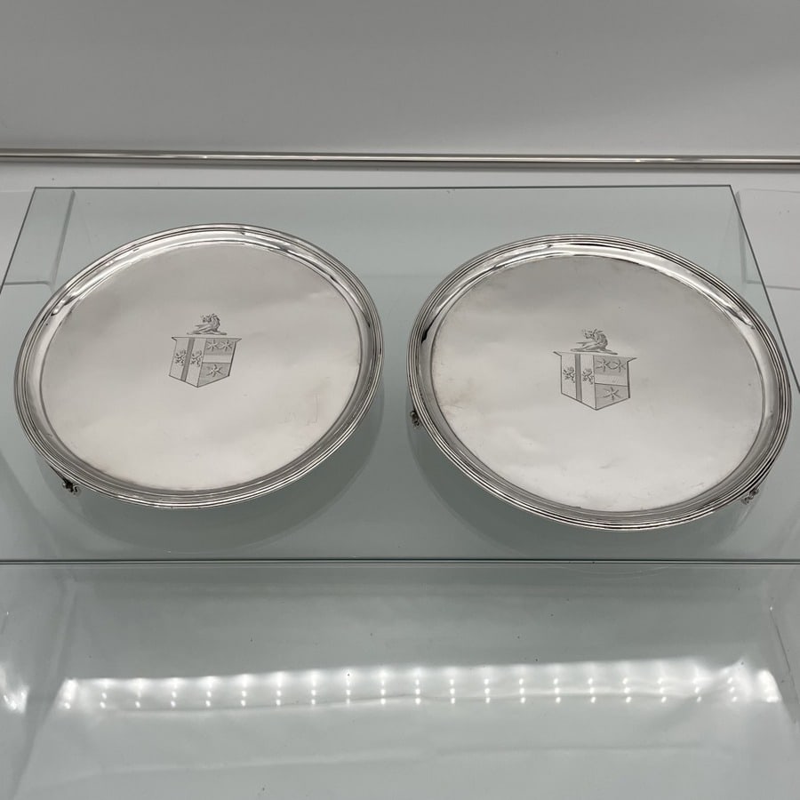 Early 19th Century Antique George III Pair Sterling Silver Salvers London 1802 Thomas Wallis II - 2