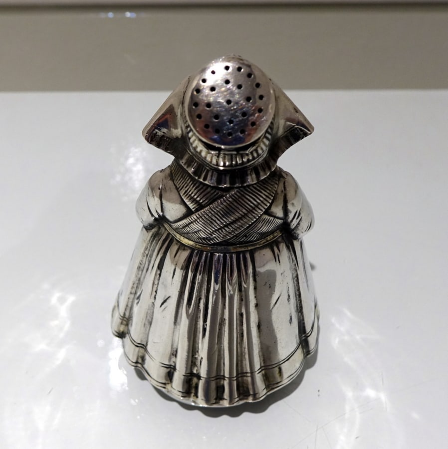 19th Century Antique 800 Standard Silver Pair Figural Novelty Peppers German Circa 1890 - 11
