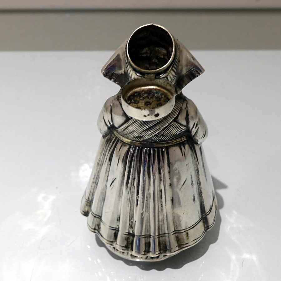 19th Century Antique 800 Standard Silver Pair Figural Novelty Peppers German Circa 1890 - 12
