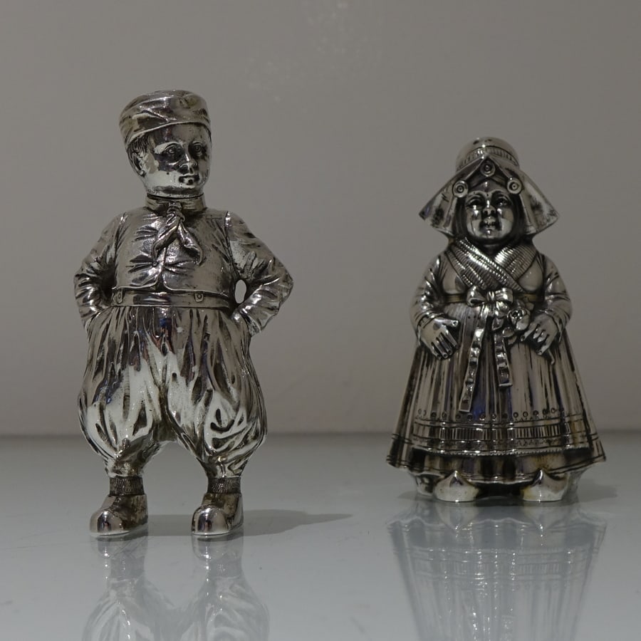 19th Century Antique 800 Standard Silver Pair Figural Novelty Peppers German Circa 1890 - 2