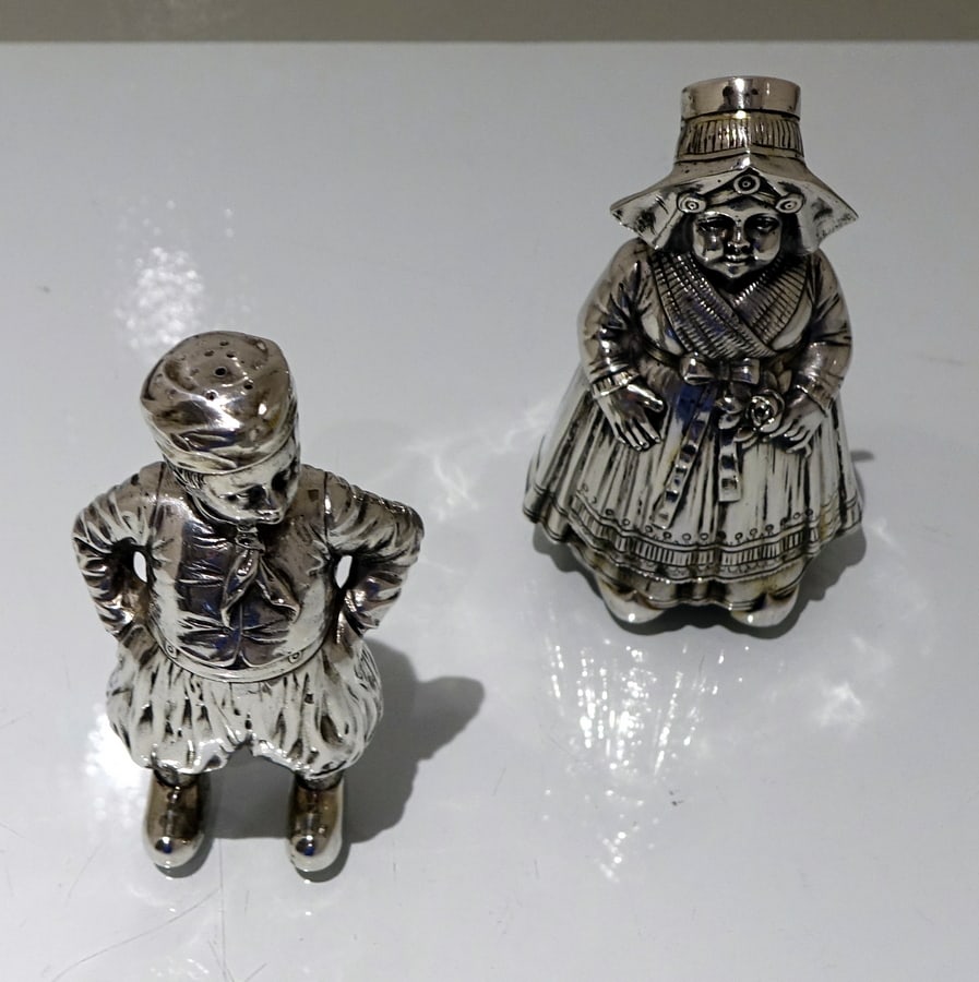 19th Century Antique 800 Standard Silver Pair Figural Novelty Peppers German Circa 1890 - 3