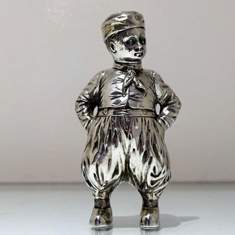 19th Century Antique 800 Standard Silver Pair Figural Novelty Peppers German Circa 1890 - 4
