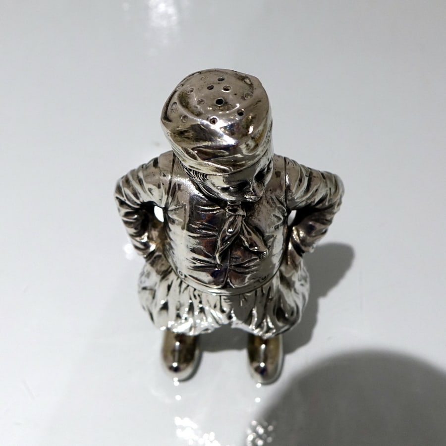 19th Century Antique 800 Standard Silver Pair Figural Novelty Peppers German Circa 1890 - 6