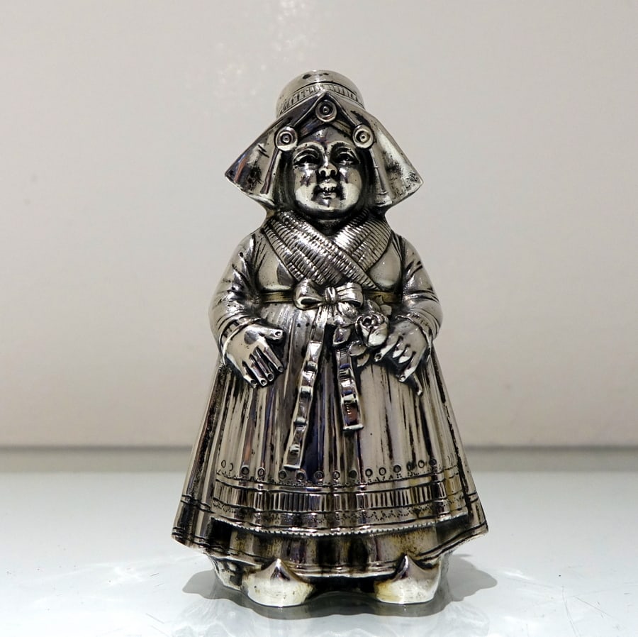19th Century Antique 800 Standard Silver Pair Figural Novelty Peppers German Circa 1890 - 9