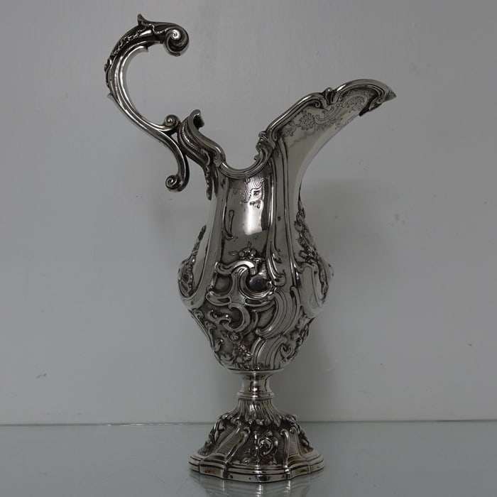 18th Antique Century Silver Portuguese Jug Circa 1760 Porto Maker GS: Title:18th Antique Century Silver Portuguese Jug Circa 1760 Porto Maker GS Description:Description A very fine silver continental ewer/pitcher, handsomely decorated with heavy rococo style workmanship