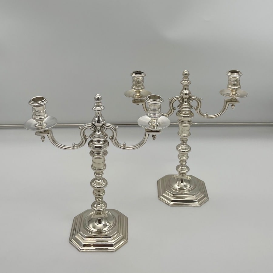 Early 20th Century Modern George V Sterling Silver Pair Candelabra London 1934 Lionel Alfred (1 of 8)