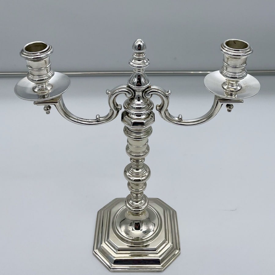 Early 20th Century Modern George V Sterling Silver Pair Candelabra London 1934 Lionel Alfred - 2