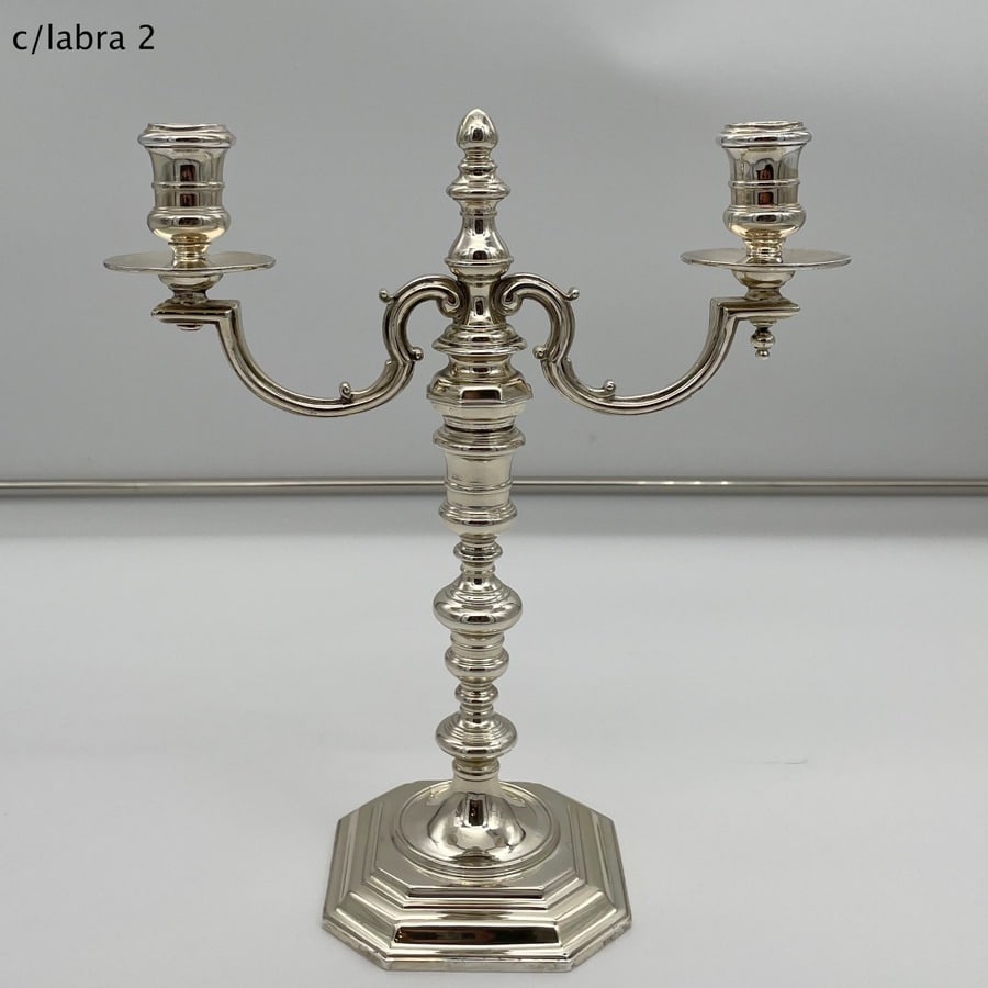 Early 20th Century Modern George V Sterling Silver Pair Candelabra London 1934 Lionel Alfred - 6