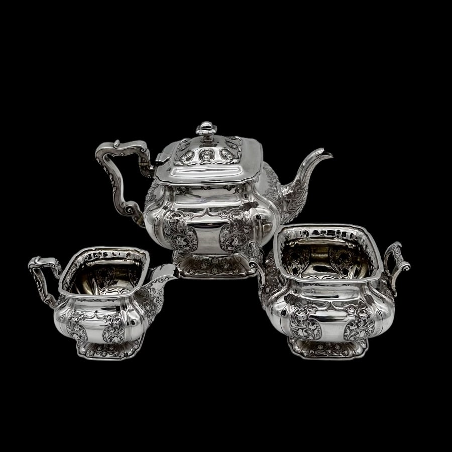 Early 20th Century Antique Edwardian Sterling Silver Three Piece Teaset Glasgow 1901 George Edward & - 2