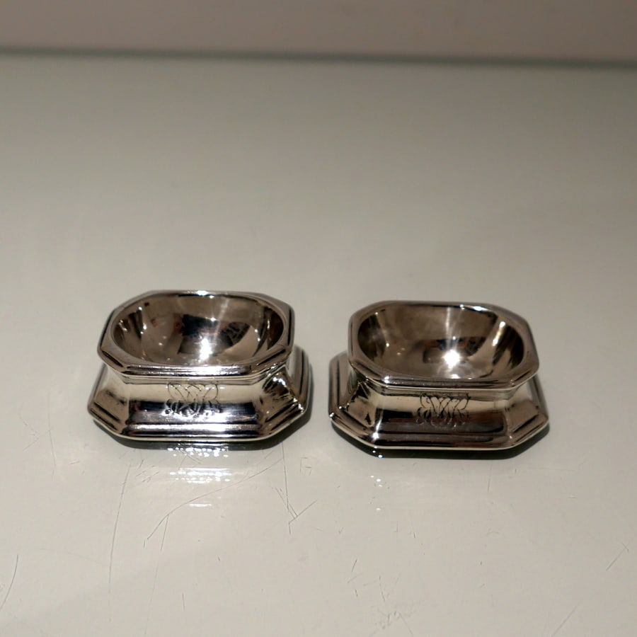 Early 18th Century Antique George I Silver Pair Trencher Salts London 1721/22 Isaac Dighton - 2
