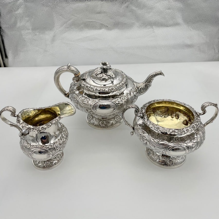 Early 19th Century Antique William IV Sterling Silver Three Piece Tea Set London 1834 John Wakefield - 2