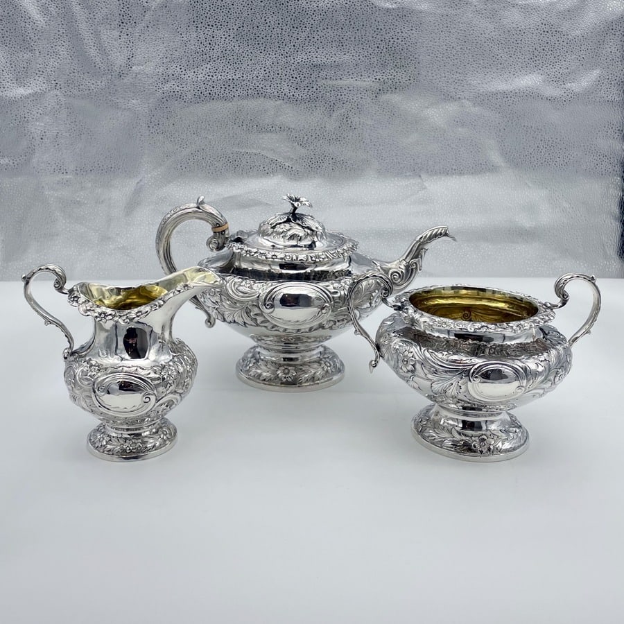 Early 19th Century Antique William IV Sterling Silver Three Piece Tea Set London 1834 John Wakefield - 3