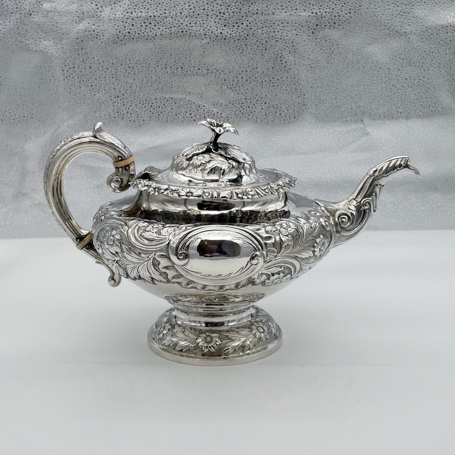Early 19th Century Antique William IV Sterling Silver Three Piece Tea Set London 1834 John Wakefield - 5