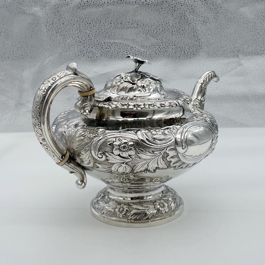 Early 19th Century Antique William IV Sterling Silver Three Piece Tea Set London 1834 John Wakefield - 8