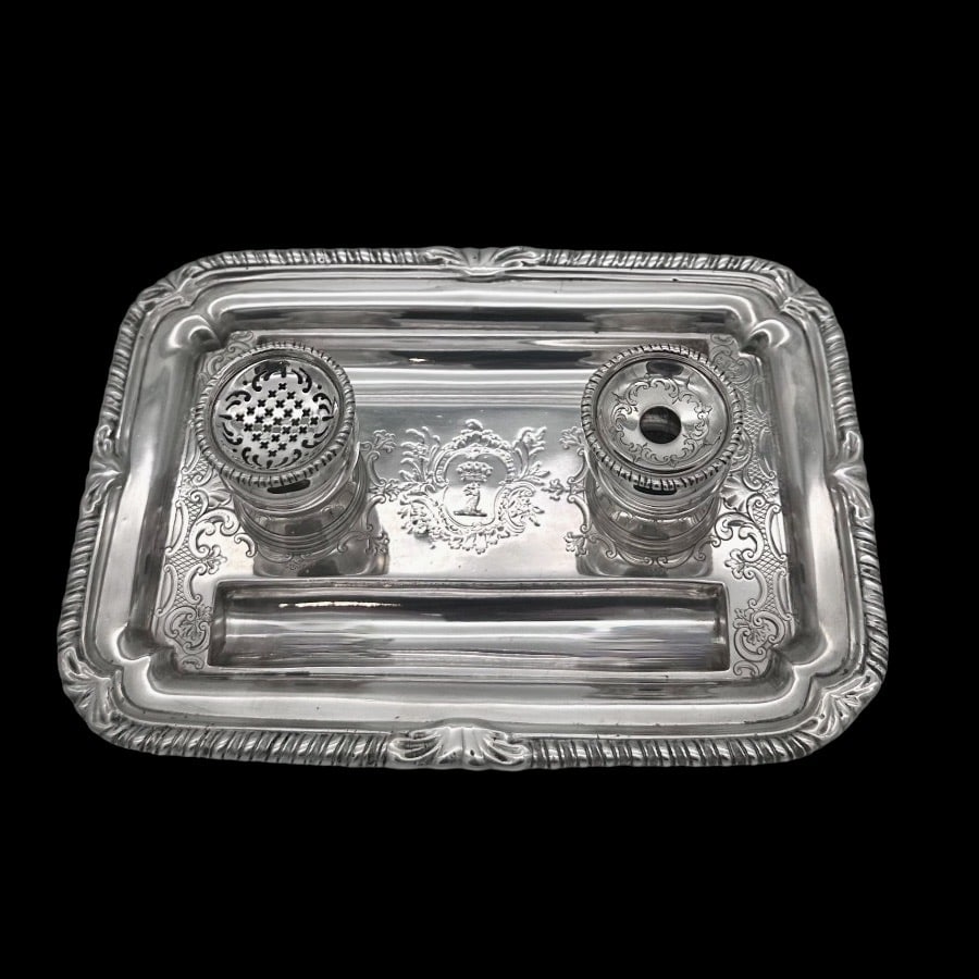Mid 18th Century Antique George II Silver Inkstand London 1753 Robert Innes - 3