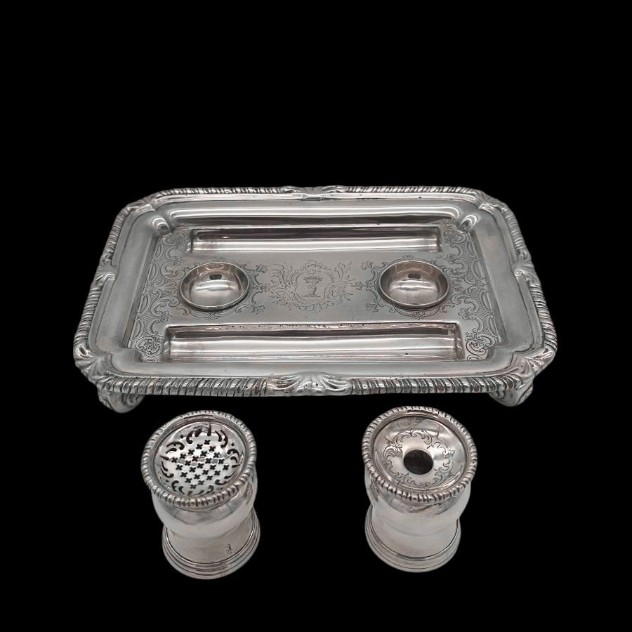 Mid 18th Century Antique George II Silver Inkstand London 1753 Robert Innes - 4