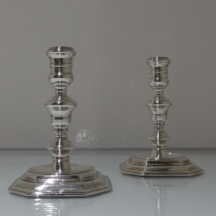 17th Century Antique William & Mary Sterling Silver Pair Candlesticks London 1694 George Bowers? - 2