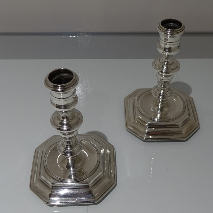 17th Century Antique William & Mary Sterling Silver Pair Candlesticks London 1694 George Bowers? - 3