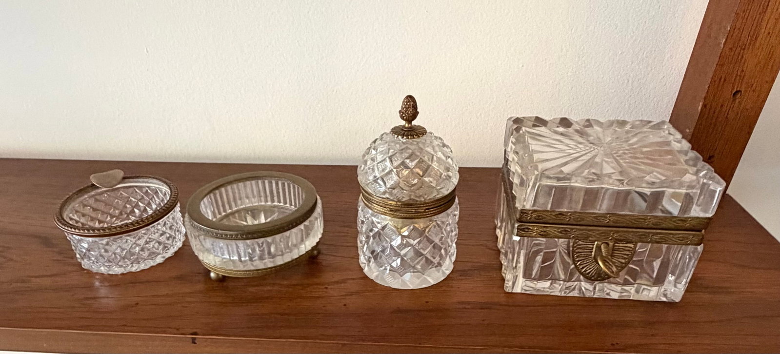 Collection of Four Antique Cut Glass and Gilt Metal Dresser Boxes, likely 19th Century - 4