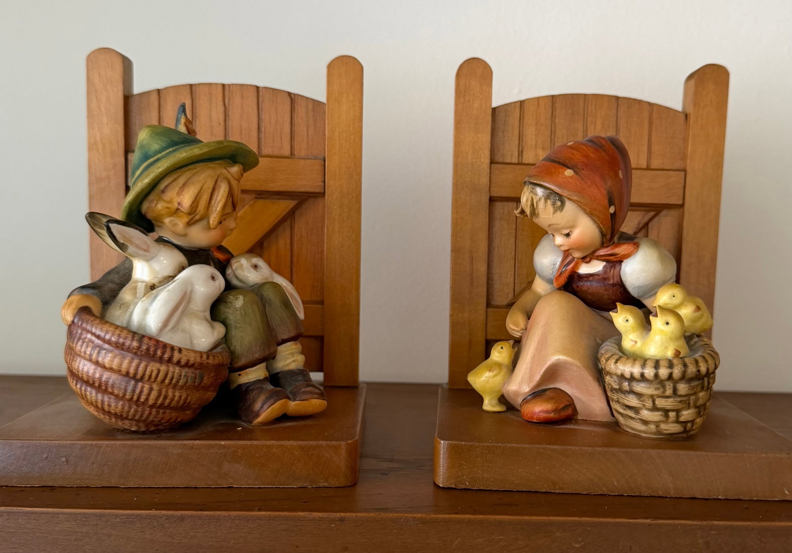 Hummel Goebel Bookends, Boy with Rabbits and Girl with Chicks - 2