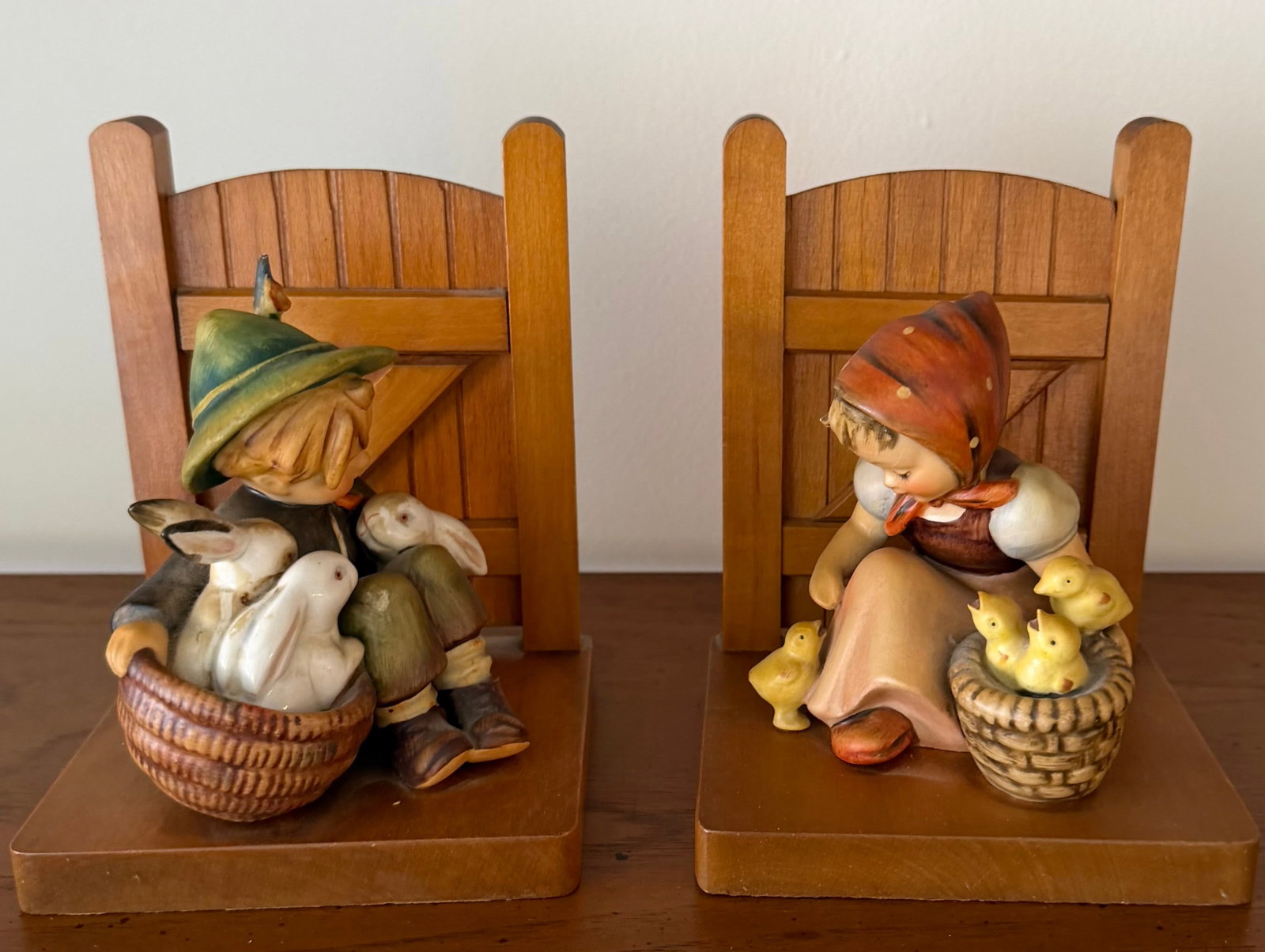 Hummel Goebel Bookends, Boy with Rabbits and Girl with Chicks - 3