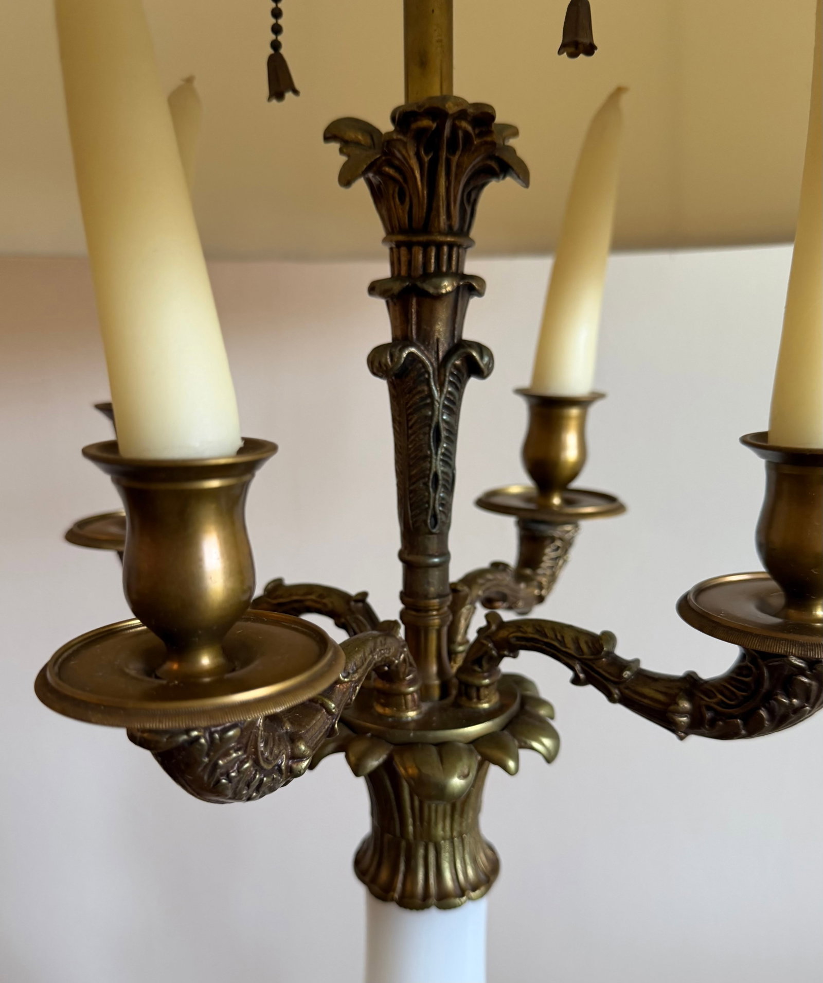Set of Two Vintage Hollywood Regency Style Opaque White Glass & Gilt Bronze Bouillotte Table Lamp - 6