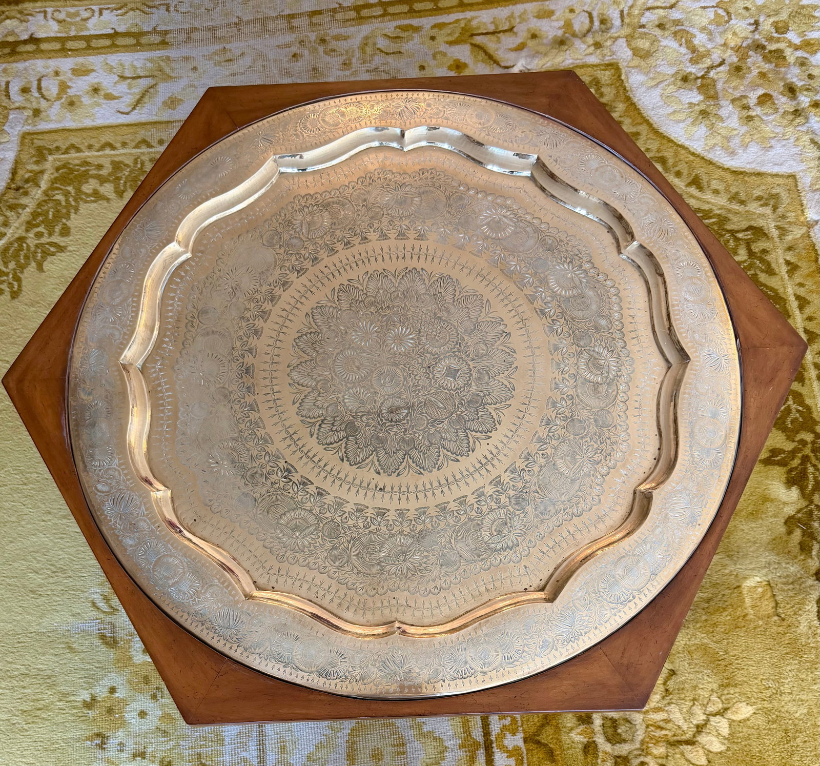 Moroccan-Style Brass Tray-Top Occasional Table - 2