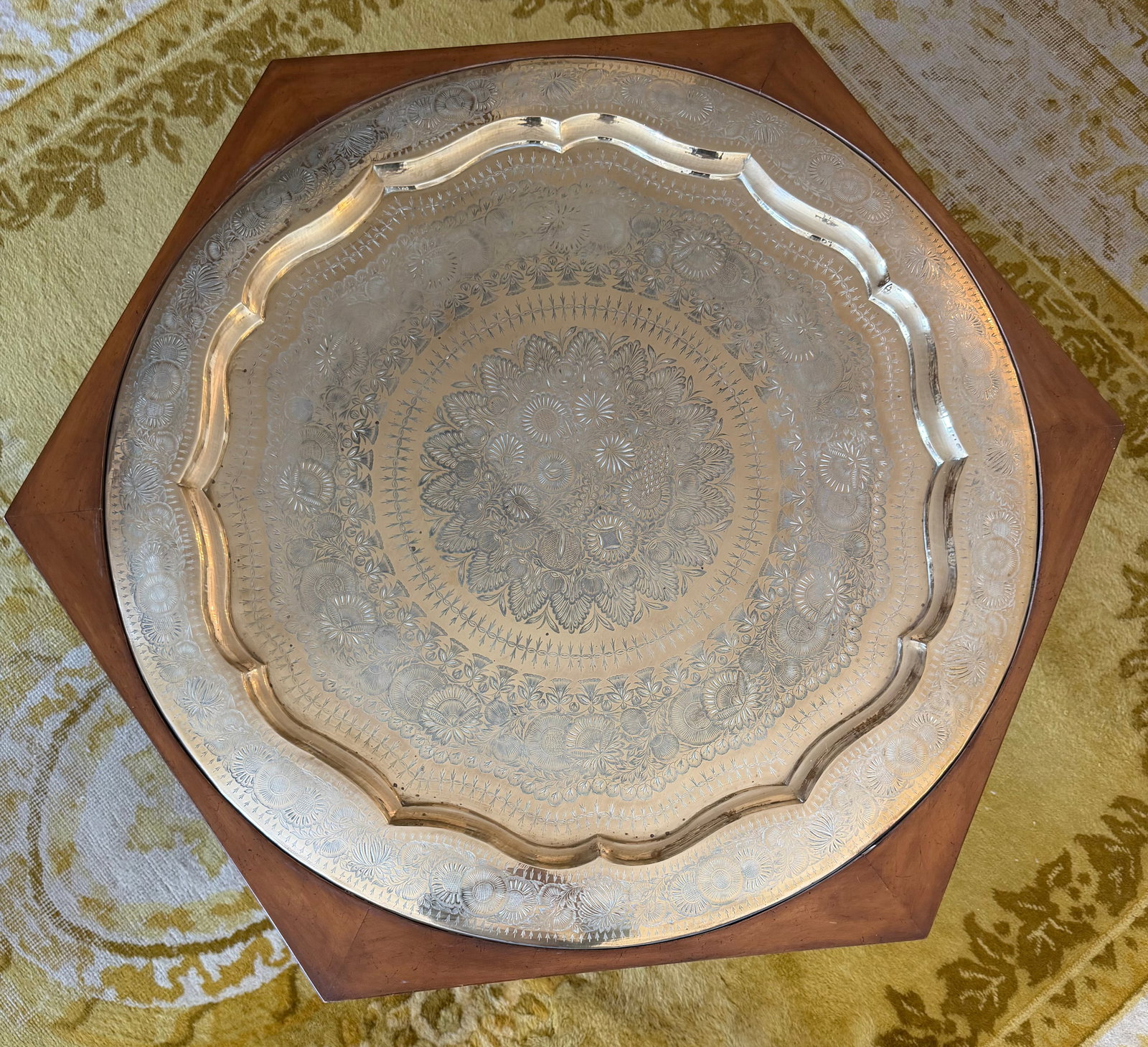 Moroccan-Style Brass Tray-Top Occasional Table - 3
