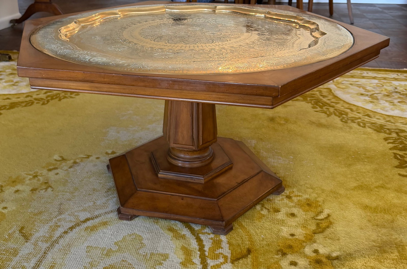 Moroccan-Style Brass Tray-Top Occasional Table - 4