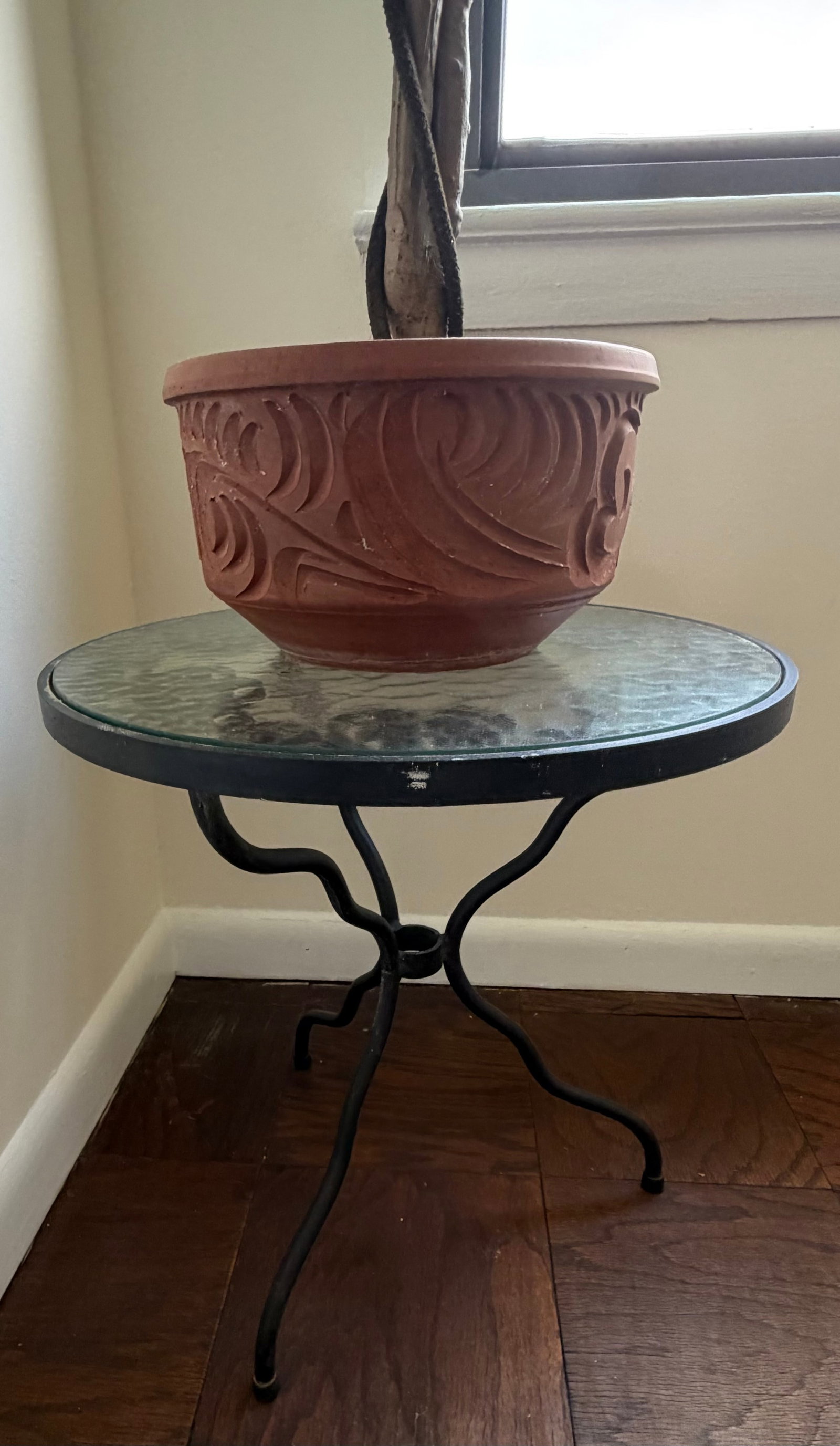 Artificial Ficus Tree in Decorative Pot on Wrought Iron Table - 4