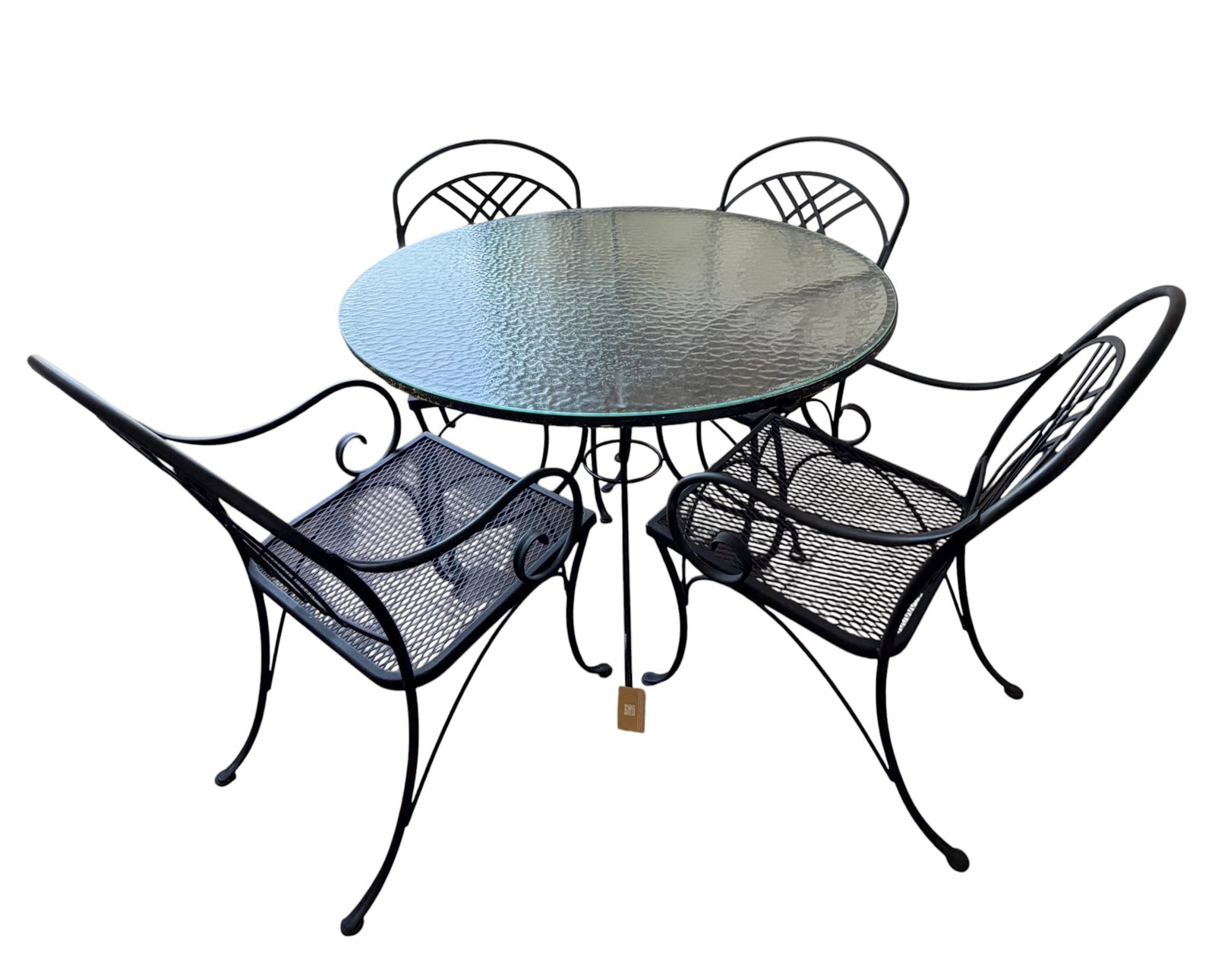 Wrought Iron Patio Dining Set with Glass Top Table and Four Chairs (1 of 7)