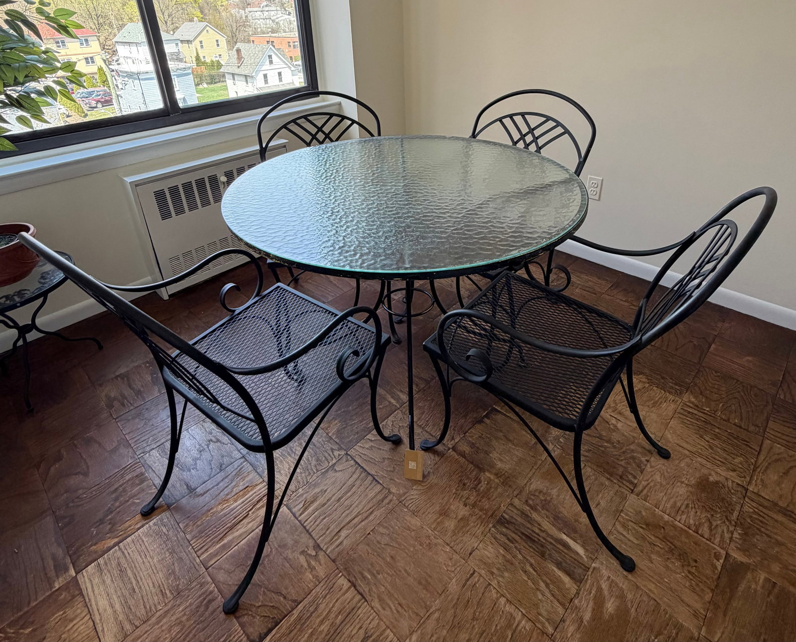 Wrought Iron Patio Dining Set with Glass Top Table and Four Chairs - 2