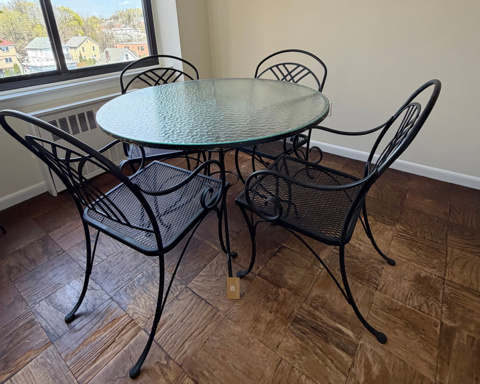 Wrought Iron Patio Dining Set with Glass Top Table and Four Chairs - 4