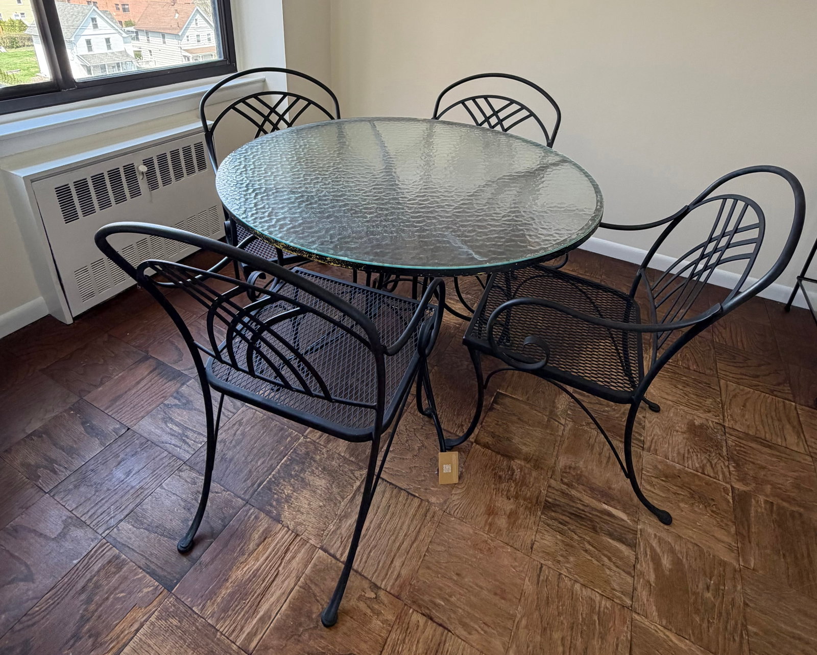 Wrought Iron Patio Dining Set with Glass Top Table and Four Chairs - 5