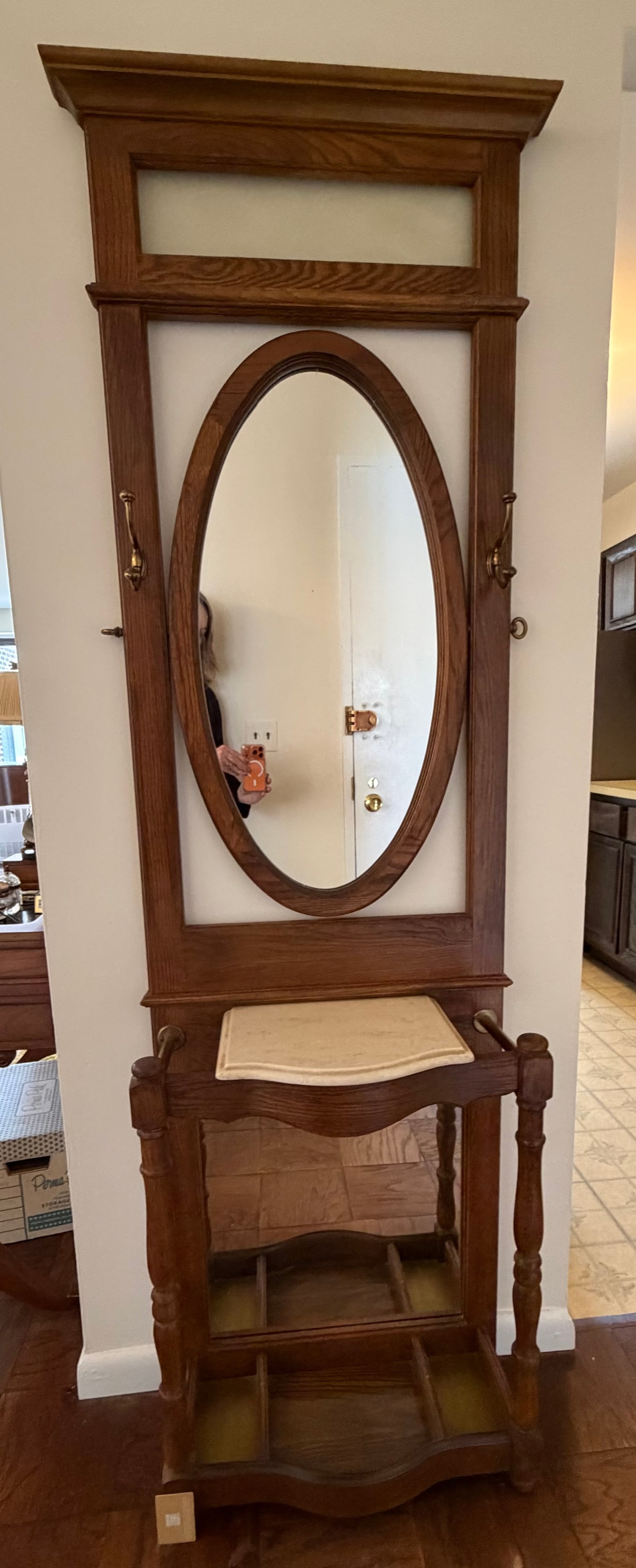 Victorian Oak Hall Tree with Mirror and Umbrella Stand - 2