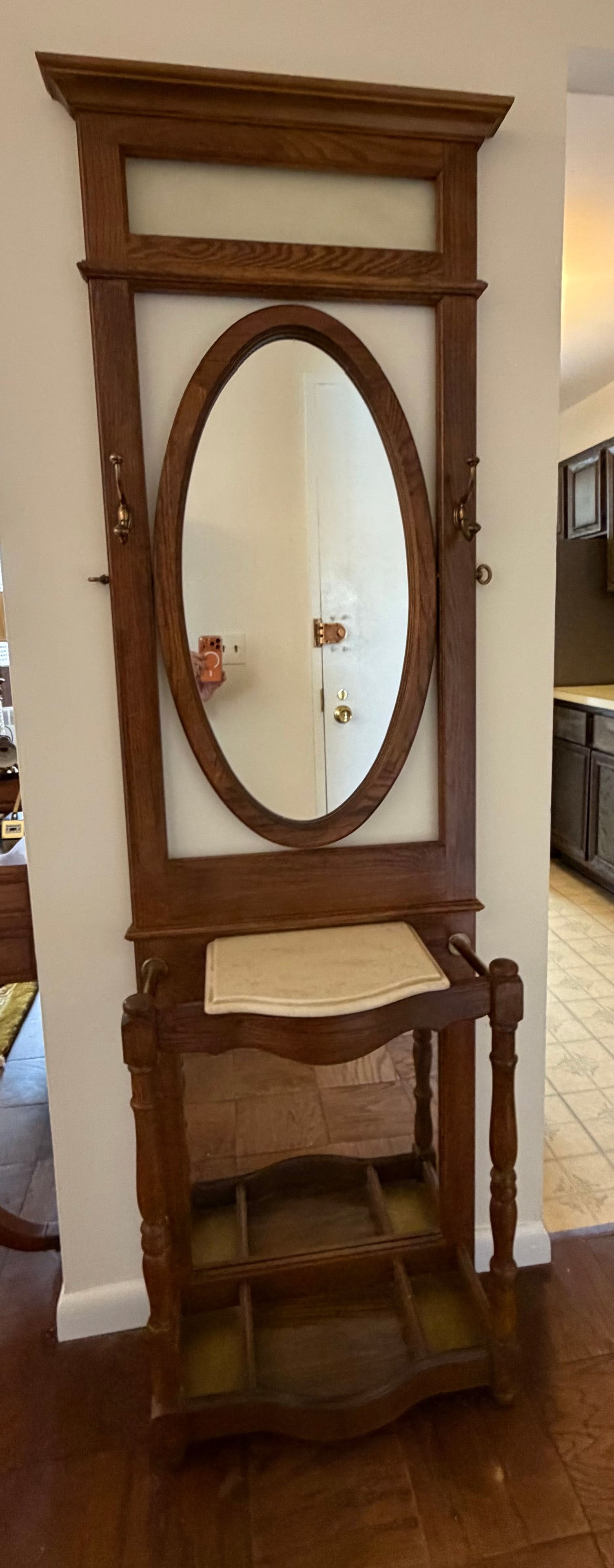 Victorian Oak Hall Tree with Mirror and Umbrella Stand - 3