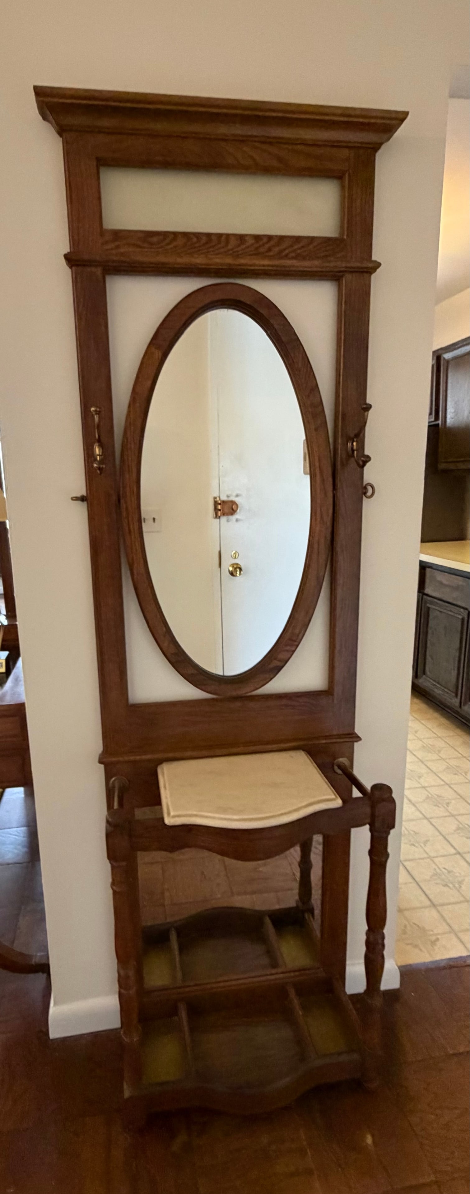 Victorian Oak Hall Tree with Mirror and Umbrella Stand - 4